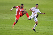 Lebohang Maboe of Maritzburg United and Granwald Scott of Bidvest Wits during the Absa Premiership match between Bidvest Wits and Maritzburg United at Bidvest Stadium on April 03, 2018 in Johannesburg, South Africa. 