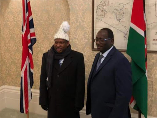 Governor Mike Sonko and High Commissioner Manoah Esipisu in London on Thursday, January 31, 2019. /GPS