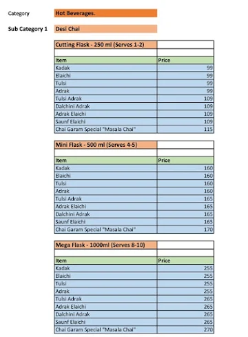 Chai Garam Cafe menu 