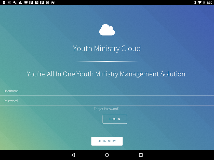 Youth Ministry Cloud App Screen 1