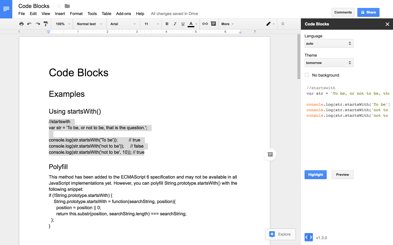 Code Blocks - Google Workspace Marketplace