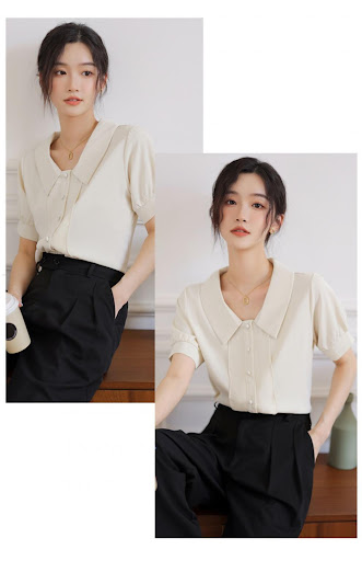 Title 10, French Style White Short-sleeved Chiffon Shirt ...