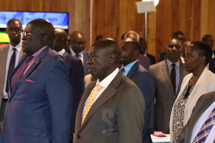 Deputy President Rigathi Gachagua and Education CS George Magoha during the induction of the CBC working party at CEMASTEA Karen on October 12, 2022.