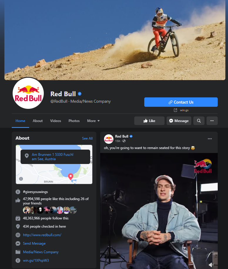 red bull facebook page example