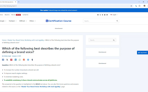 Find Google, HubSpot, SEMrush, Amazon, Microsoft, Twitter Exam Answers