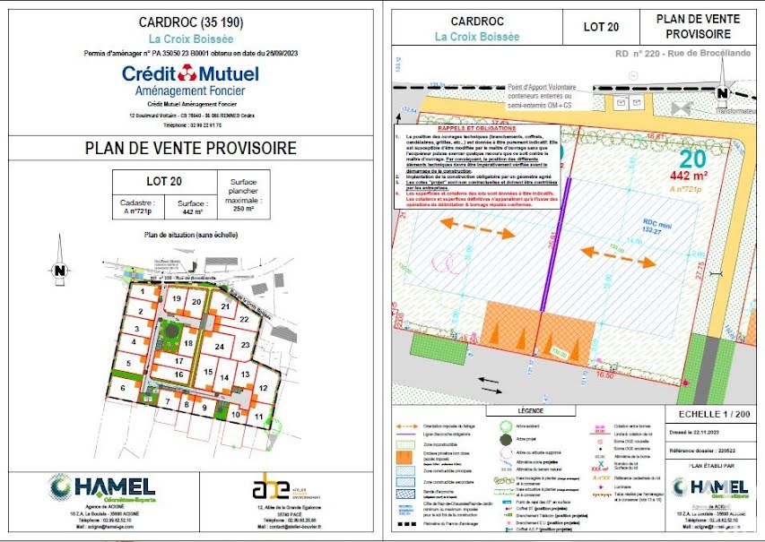 Vente terrain  442 m² à Cardroc (35190), 48 500 €