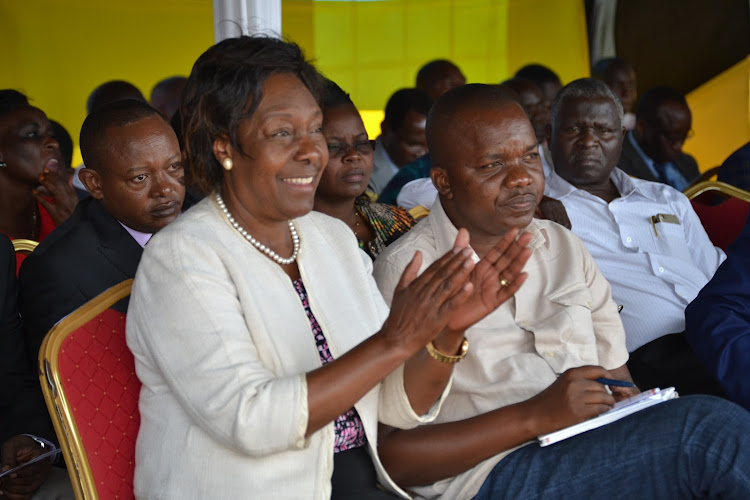 Governor Charity Ngilu and MP Nimrod Mbai during a meeting in Kitui town last October