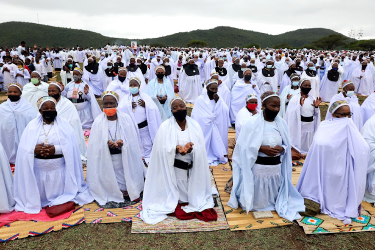 Ebuhleni Nazareth Baptist Church members react as 'Prophet' Mduduzi Shembe arrives to attend the ceremony in KwaNongoma. Photo: SANDILE NDLOVU