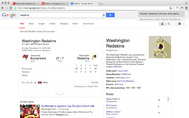 Redskins Web Skin chrome extension