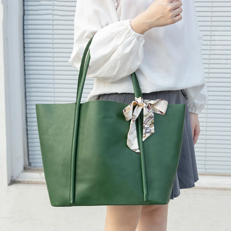 Echte Lederen Schoudertas met Grote Capaciteit Toplaag Rundleer, Ruime Tote Bag, Perfect voor Dagelijks Gebruik en Werk