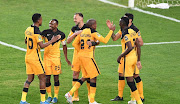 Kaizer Chiefs players celebrates during the CAF Champions League, 1st Leg quarter final match between Kaizer Chiefs and Simba SC at FNB Stadium on May 15, 2021 in Johannesburg, South Africa. 