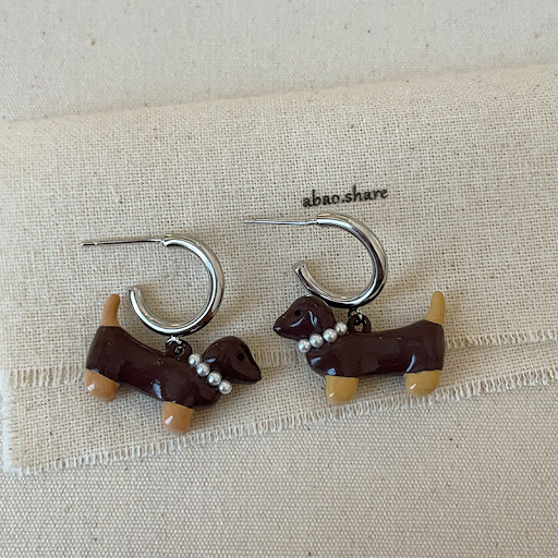 Title 3, Cartoon Sausage Dog Necklace Ear Stud Ring Set ...