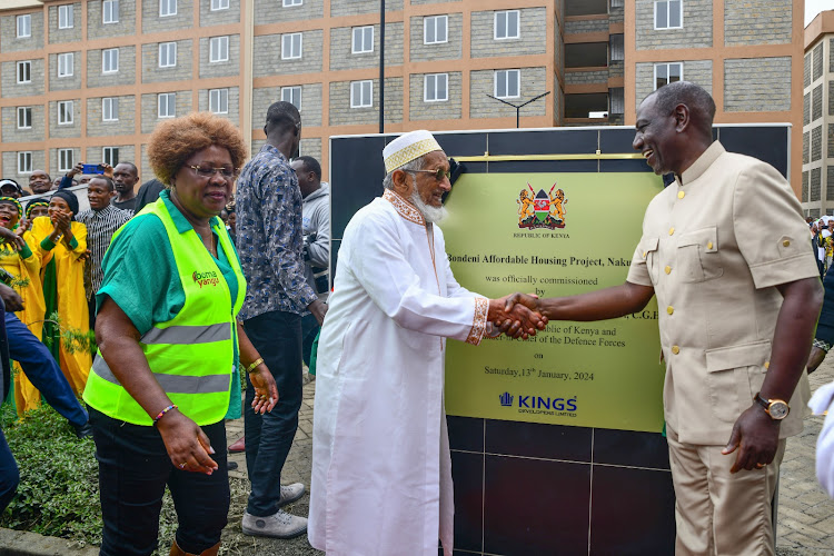 President Willaim Ruto, CS Alice Wahome during the launch of Bondeni Affordable Housing on January 13, 2024