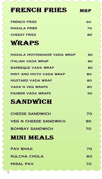 Just Vada Pav menu 