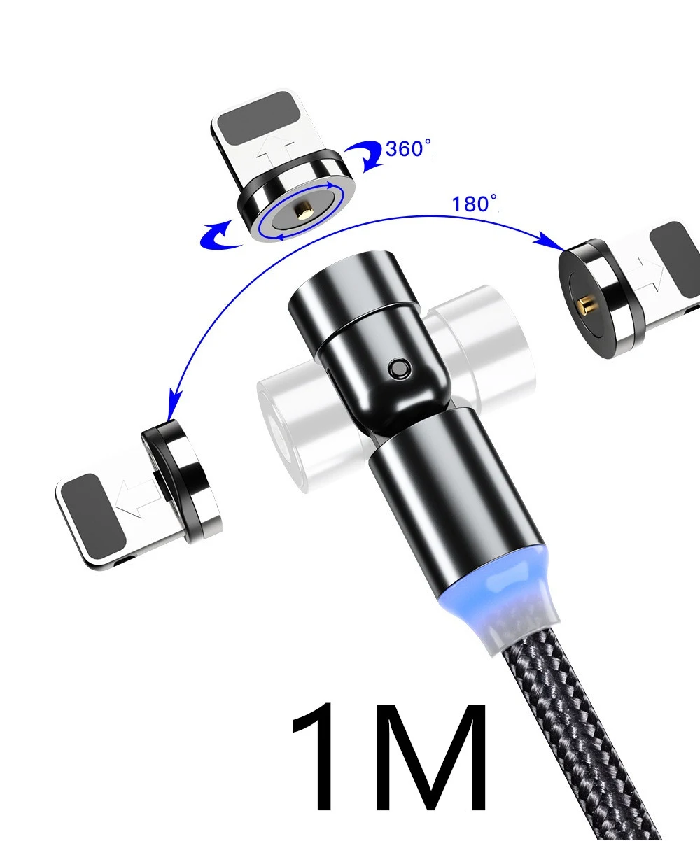 Obrotowy magnetyczny kabel do danych 540 stopni Szybkie i łatwe ładowanie Pełny obrót dla wygody i trwałości Wytrzymały i elastyczny kabel