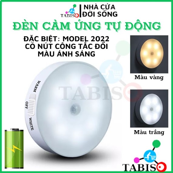 Đèn Cảm Biến Chuyển Động Tabiso, Đèn Led Tròn Cảm Ứng Dán Tường Thông Minh Không Dây Dán Tủ Quần Áo, Cầu Thang...