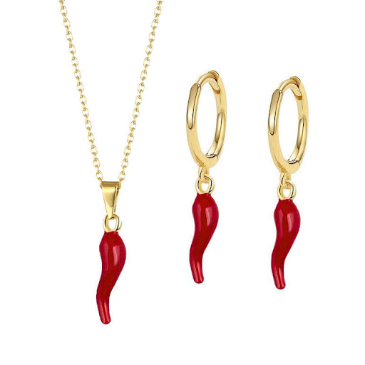 Title 2, Gold-plated Drop Oil Red Chilli Pendant Earring...