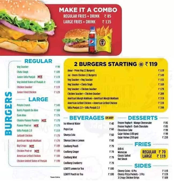 Burger Singh - Big Punjabi Burgers menu 