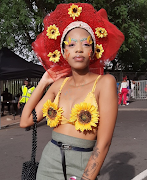 Katleho Seutloali in a  headpiece by Nikiwe Dlova. 