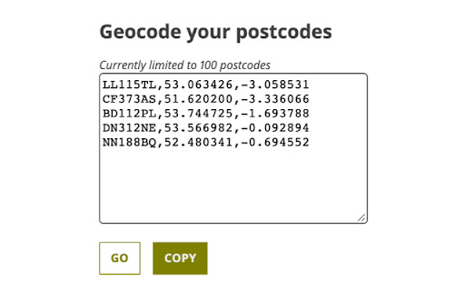 Bulk Postcode Geocode