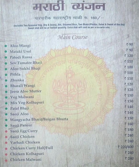 Maharashtra Sadan menu 