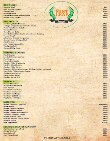 The Mint Leaf Lounge menu 