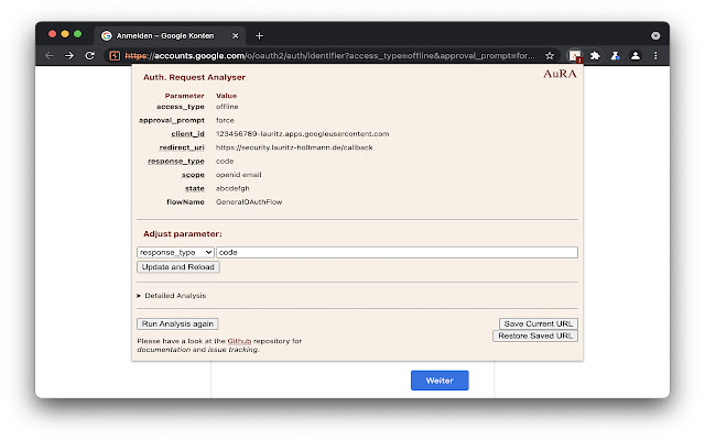 AuRA - Auth. Request Analyser chrome extension