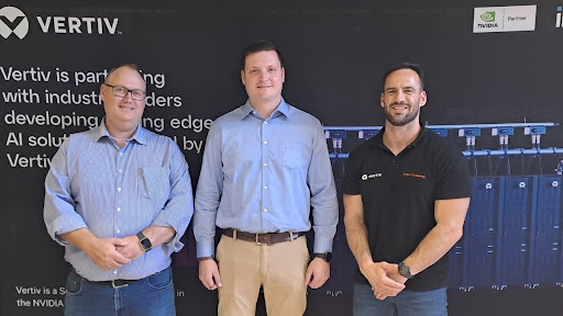 From left: Vertiv Africa distribution manager Dirk Cilliers; TechAccess managing director Jaxon Martin; and George Moss, enterprise sales director for southern Africa at Vertiv.