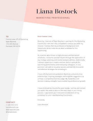 Liana Bostock - Cover Letter template