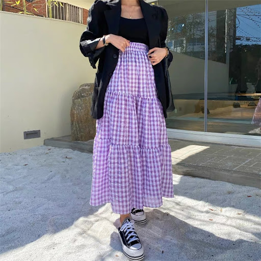 Title 5, Stitching pleated asymmetric A-line large skirt...