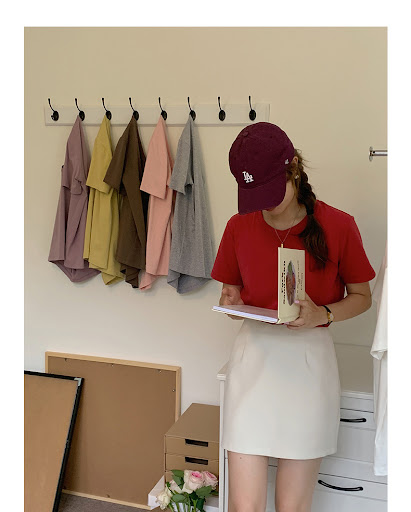 Title 22, Womens Solid Color Round Neck Loose And Slim S...