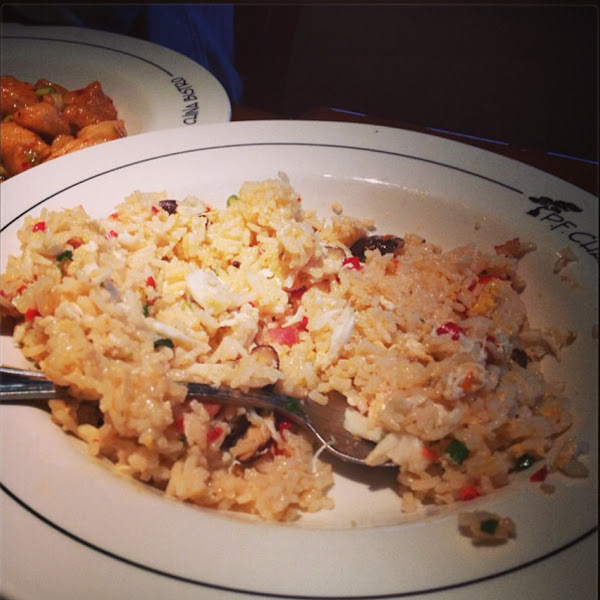 Gluten free Crab Fried Rice.  Hiding behind that plate is the Gfree Changs Spicy Chicken.  *Notice t