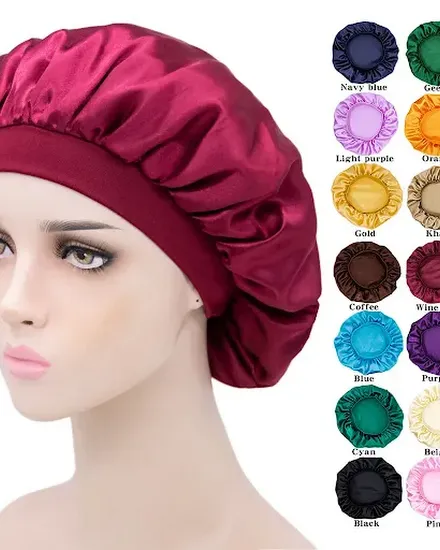 New Imitation Silk Large Satin Bonnet Night Sleeping Hat ... - 0