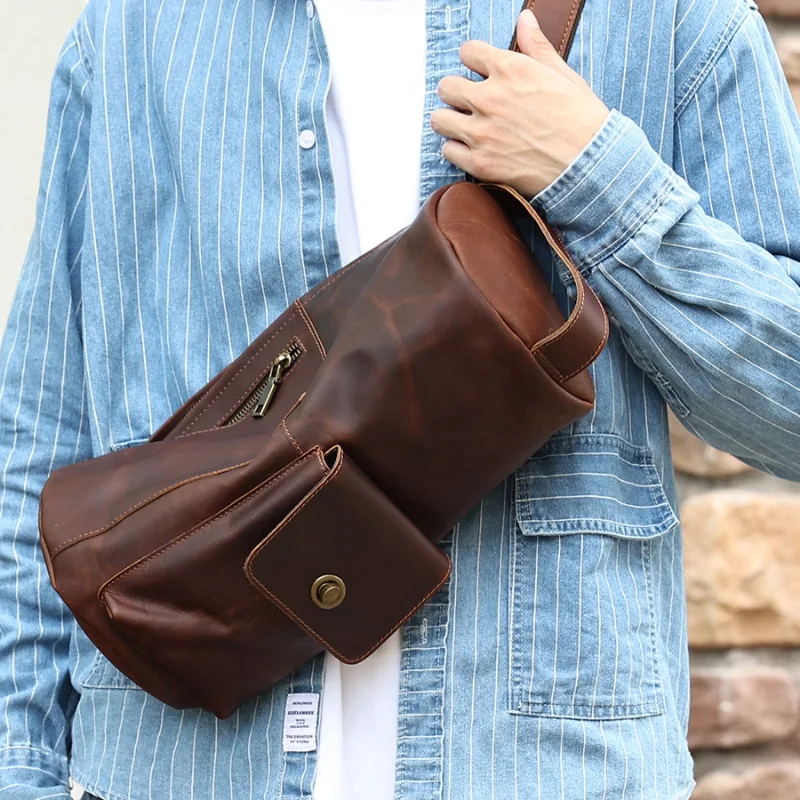 Crazy Horse Leder Vintage Umhängetasche für Minderheitenmode. Stilvoll, robust, perfekt für den täglichen Gebrauch.