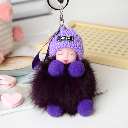 Title 4, New Style Fox Fur Ball Sleeping Doll Keychain A...