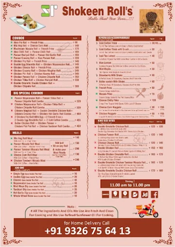 Shokeen Rolls menu 