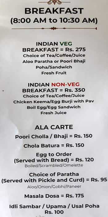 Chawla's Courtyard menu 