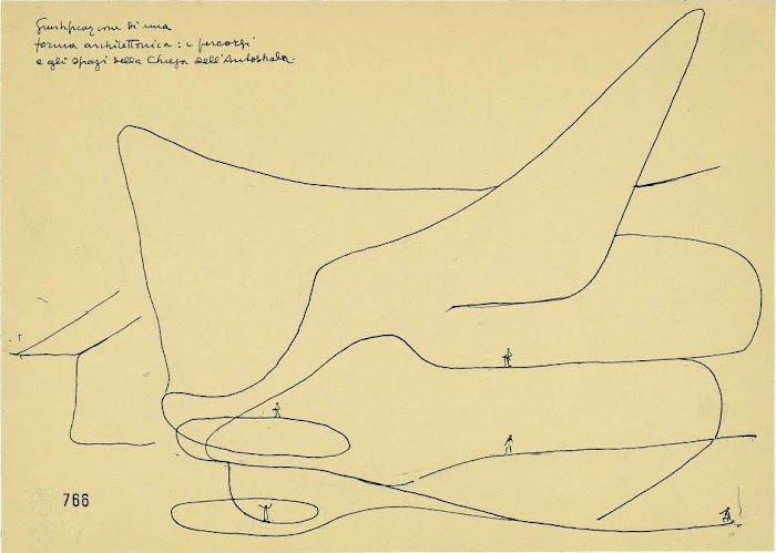 Giovanni Michelucci, disegno Chiesa di San Giovanni Battista o 'dell'Autostrada', Campi Bisenzio (Firenze) ( Fondazione Giovanni Michelucci)