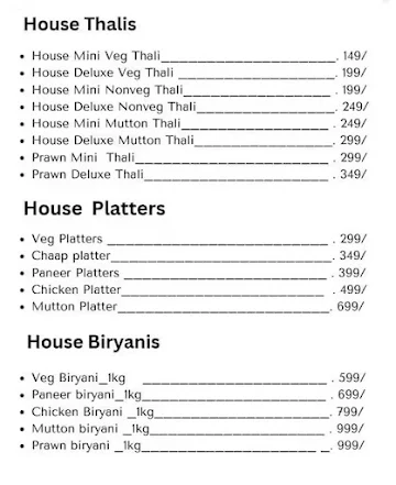 Chef House menu 
