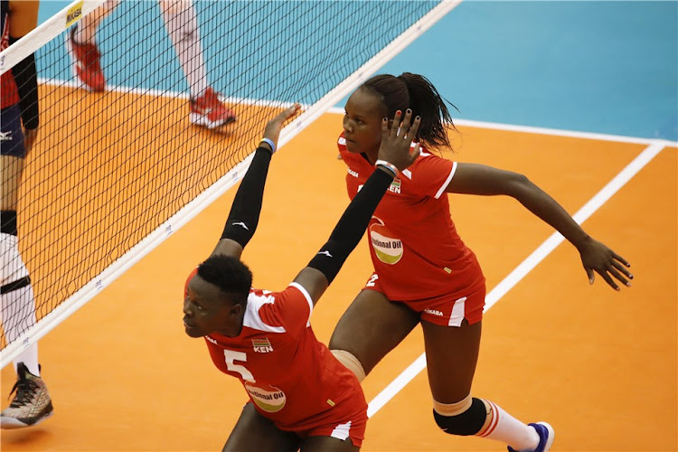 Sharon Chepchumba (L) together with Christine Siwa in action in a past event