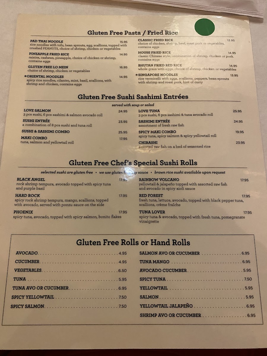 Lilli and Loo gluten-free menu