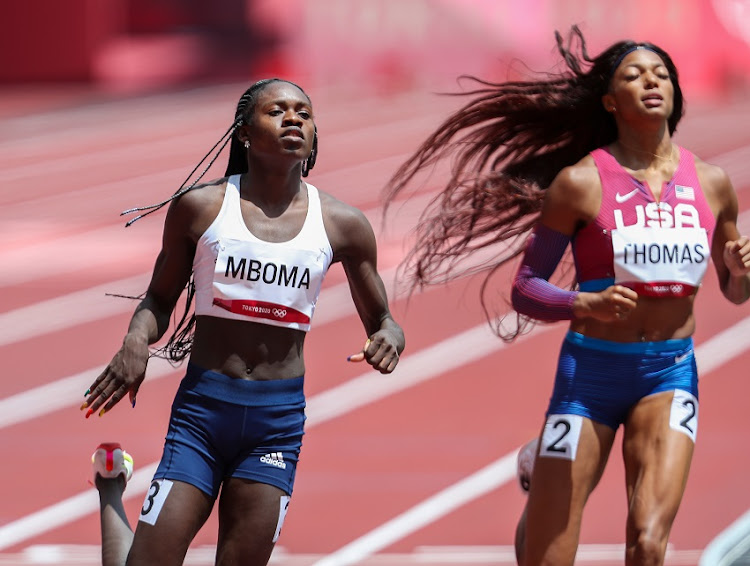 Christine Mboma of Namibia wins her heat in the women’s 200m in 22.11 seconds, beats favourite Gabrielle Thomas of the USA and sets a new World U20 and national record during the Athletics event on Day 10 of the Tokyo 2020 Olympic Games at the Olympic Stadium on August 02, 2021 Tokyo, Japan.