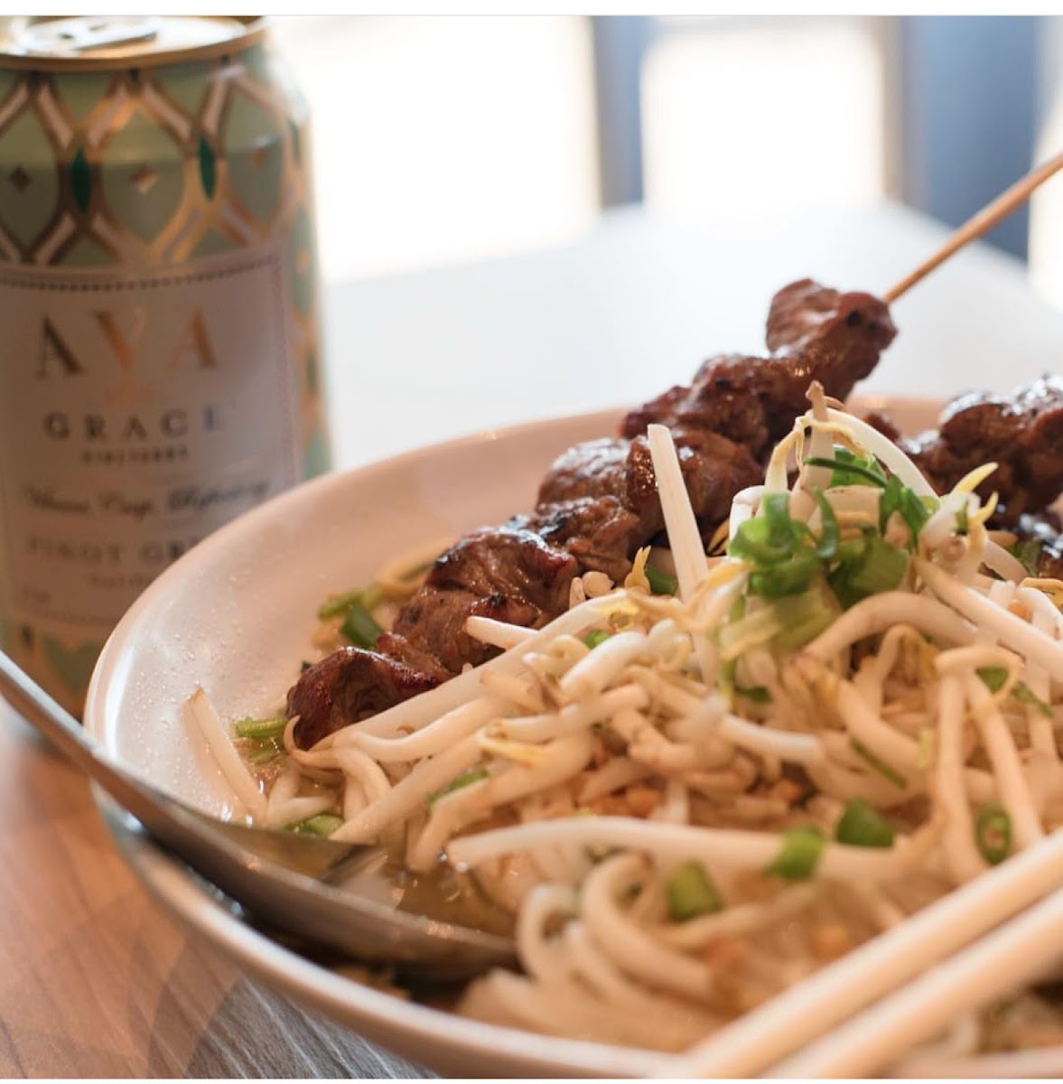 Noodle soup bowl, also with Thai grilled beef.