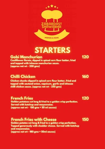 Zabardast Shawarma Momos & More menu 