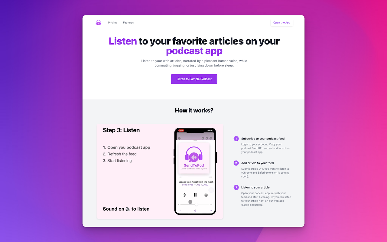 SendToPod - Send web articles to Podcast Preview image 4