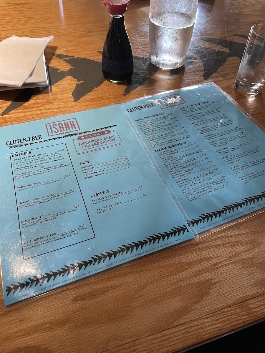 Isana gluten-free menu