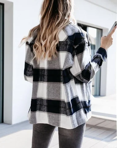 Warm plaid met dames met lange mouw - 0