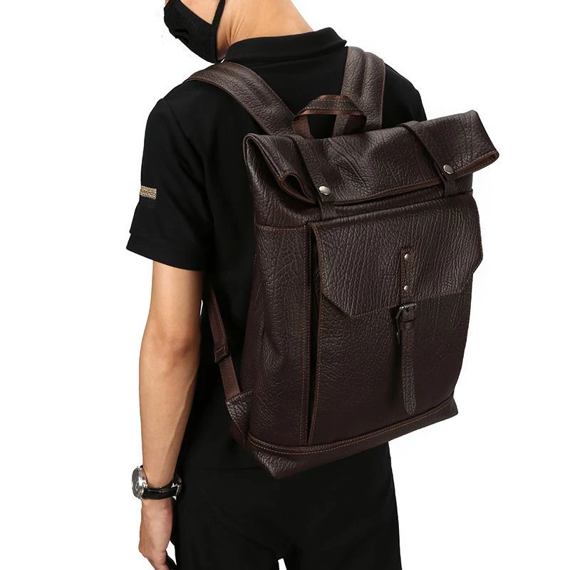 Heren Leren Schoudertas Rugzak, Grote Capaciteit, Perfect voor Dagelijks Gebruik, Reizen en Werk, Ruimte voor Al Je Spullen, Stijlvol en Praktisch