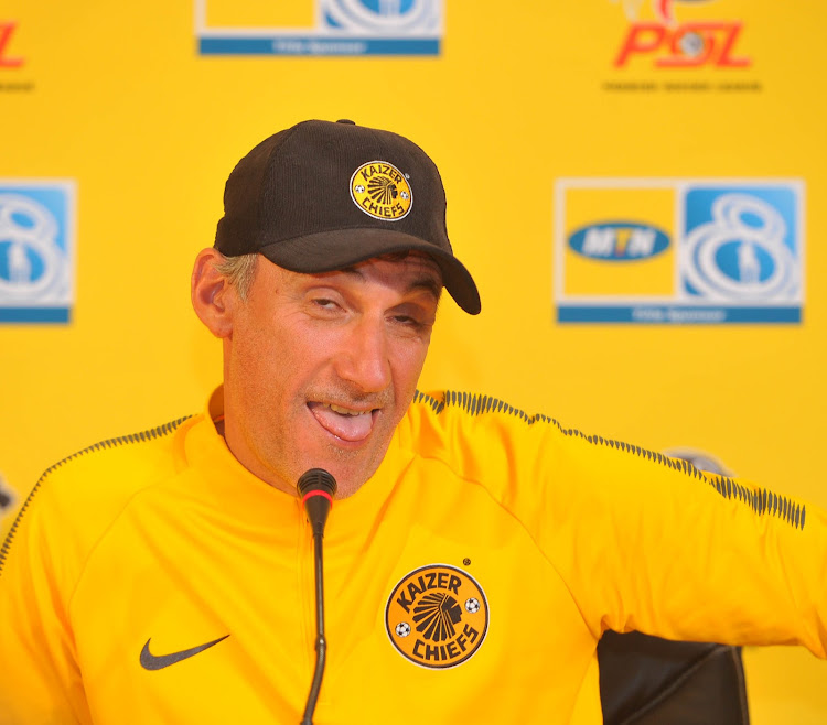 Kaizer Chiefs coach Giovanni Solinas speaks to the media during the MTN8 press conference at the PSL offices in Parktown on Thursday August 23 2018.