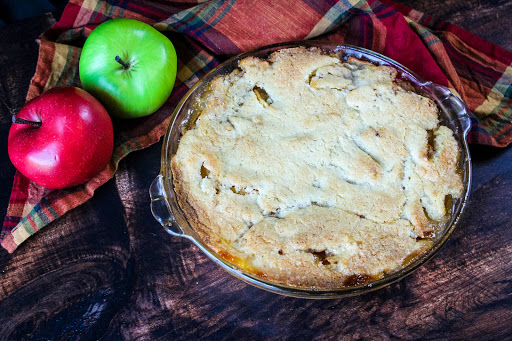 Swedish Apple Pie baked until golden brown.